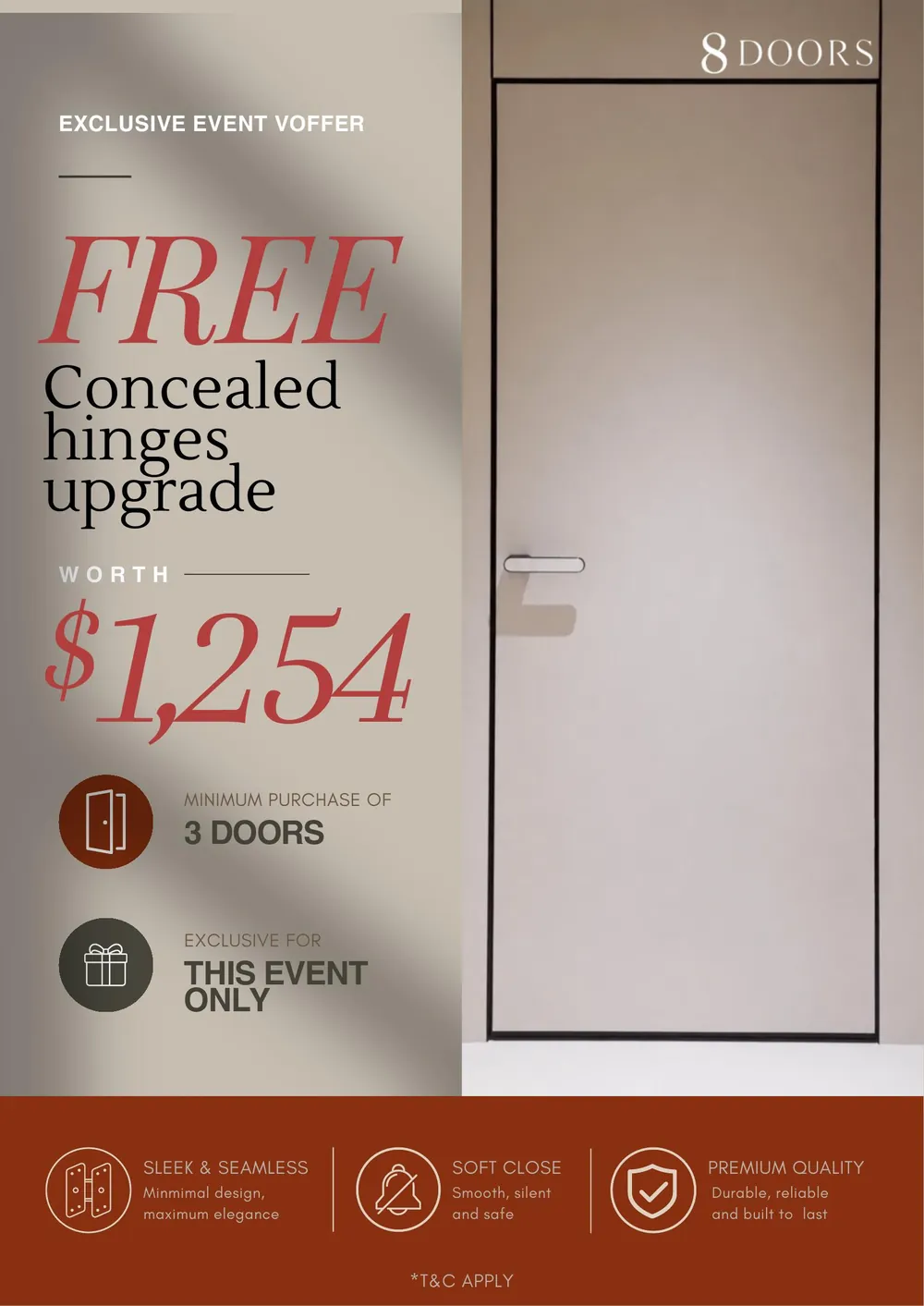 8 Doors — Free concealed hinges upgrade