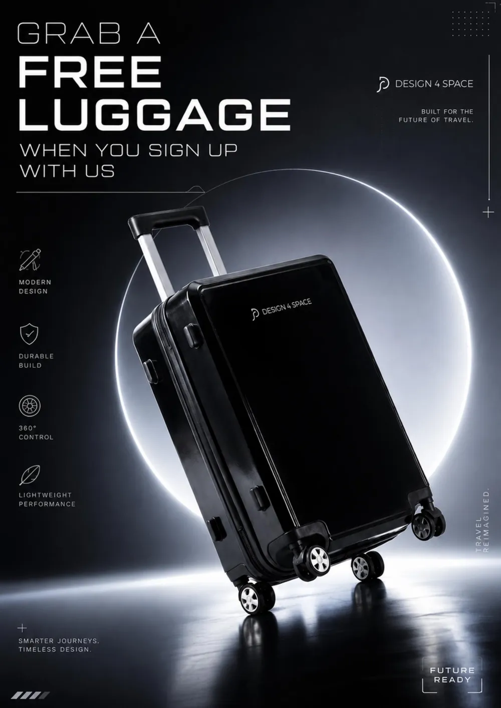 Free luggage on sign-up artwork